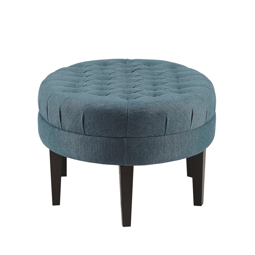JLA Home Madison Park - Surfboard Tufted Ottoman — Oval Upholstered Accent Bench with Button Tufting & Dark Wood Legs for Stylish Seating and Footrest FUR101-0044