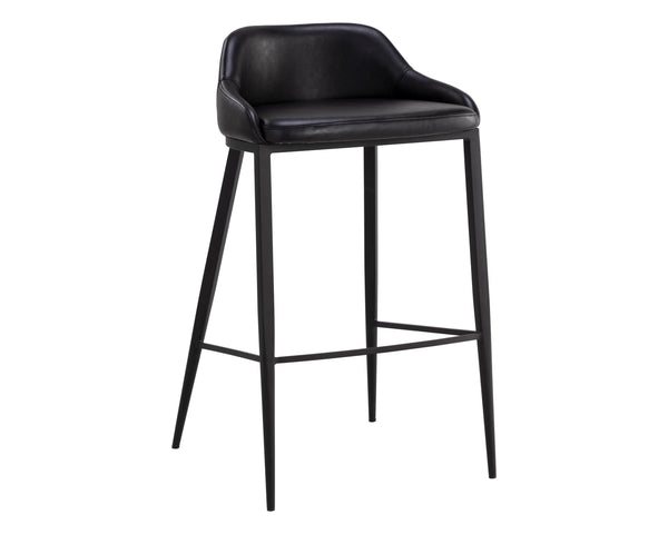 Sunpan Astra Barstool - Modern Design with Sleek Iron Legs and Comfortable Faux Leather Accent Seating Black / Nightfall Black