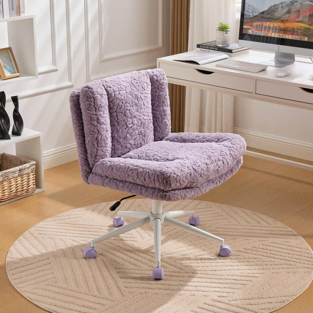 English Elm W26.4 Plush faux alpaca wide seat office chair with double cushion, 360° swivel, ergonomic chic design Violet W1143P369103