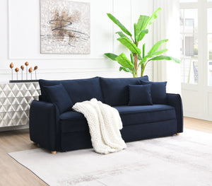English Elm Irina Blue Velvet Sleeper Sectional Sofa with Storage & Full-Size Pull-Out Bed, Plush Foam Comfort B2726P250943