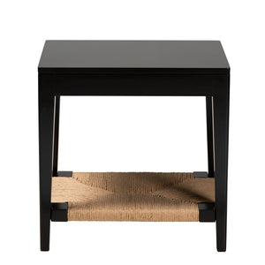 English Elm Bohemian Rattan Panel Acacia Wood Console Table with Open Shelf for Entryway B2750P420368