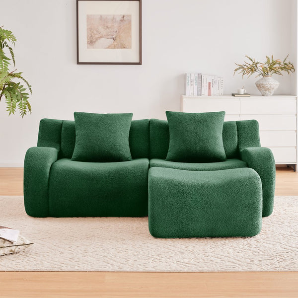 English Elm L-Shaped Teddy Fabric 2-Seat Sofa - Cloud-Like Comfort, No Assembly, Ergonomic Design, Green Delight W714S01438