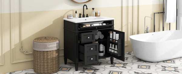 English Elm 30'' Modern Bathroom Vanity With Ceramic Sink & Soft-Close Drawers - Stylish Storage Solution! N710P206904B
