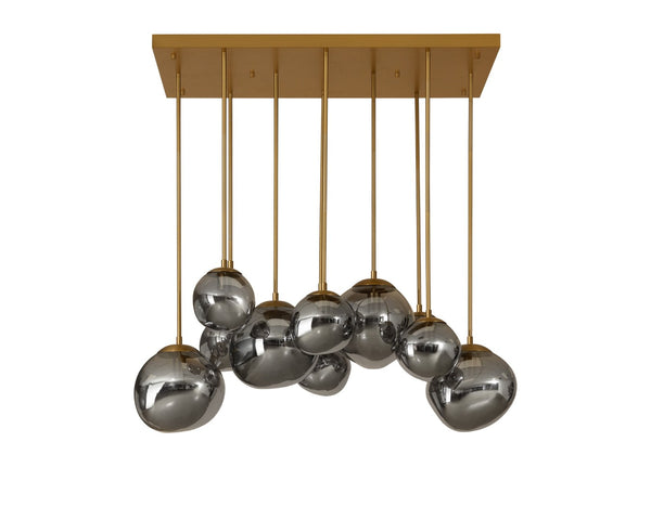 Sunpan DIONIS Chandelier - Modern Rectangular Lighting with Hand-Blown Glass & Brushed Gold Frame Elegance 112421