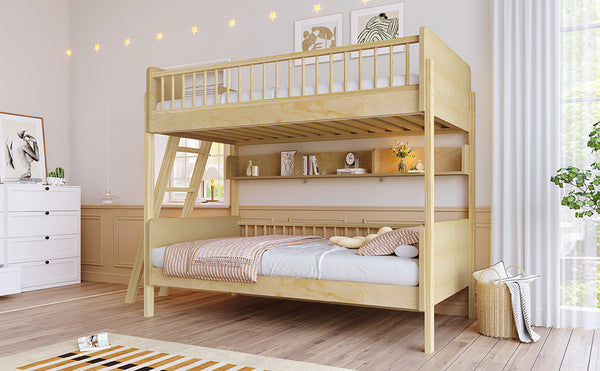 English Elm Twin Over Solid Wood Bunk Bed with Built in Shelves and Reversible Ladder N7090002224N