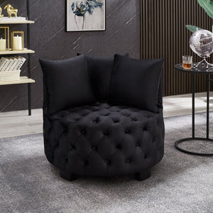 English Elm Contemporary Barrel Accent Chair Tufted Velvet Upholstery Curved Arms Living Room Black W2186P280249