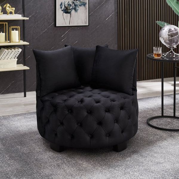English Elm Contemporary Barrel Accent Chair Tufted Velvet Upholstery Curved Arms Living Room Black W2186P280249