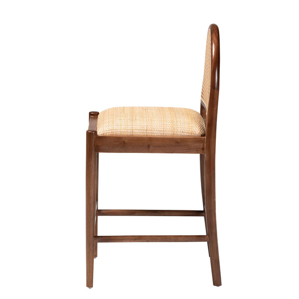 English Elm Modern Rattan Barstool with Woven Texture Curved Arms and Footrest for Kitchen Island B2750P467717