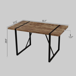 English Elm 55" Dark Wood Mdf Dining Table Set with Four Suede Chairs Matte Black Metal Base W2189S00936
