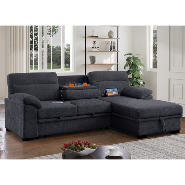 English Elm Chenille Reversible Sectional Sofa with Ottoman — Plush Tufted Chenille, Eucalyptus Frame Comfort Retreat Dark Gray B016S00043