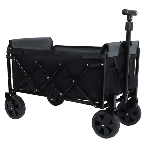 English Elm All-in-one Folding Camping Wagon with Bench Seating Storage and Pet Tether Outdoor Black+ Gray W2932P312713