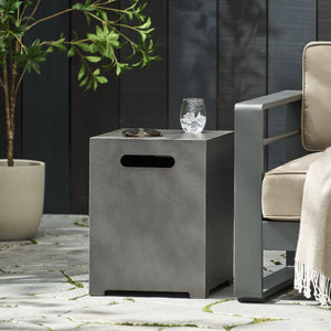 English Elm Propane Tank Cover Outdoor Iron Side Table with Slatted Storage for Fire Pit Patios 67760.00CONRT