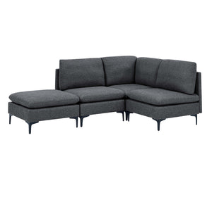 English Elm Linen Upholstered Modular Sectional Sofa with Black Metal Legs for Modern Living Dark Gray B2748S00106