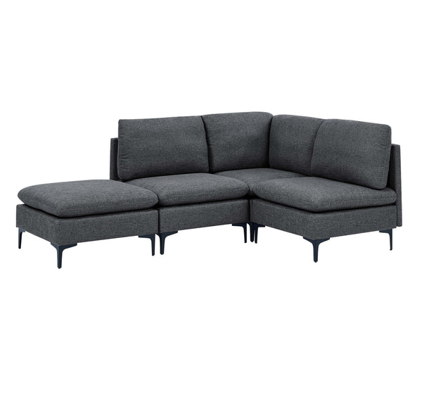English Elm Linen Upholstered Modular Sectional Sofa with Black Metal Legs for Modern Living Dark Gray B2748S00106