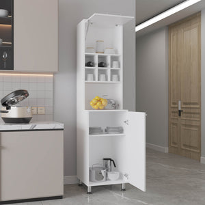 English Elm Attica 80" High Double Cabinet Pantry with Six Spice Cubbies, Four Shelves, Sleek White MDF Storage B070P286454