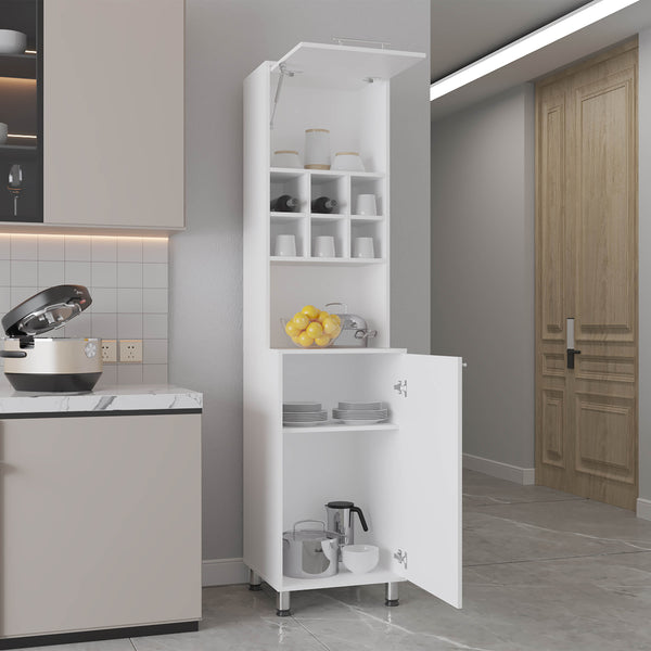English Elm Attica 80" High Double Cabinet Pantry with Six Spice Cubbies, Four Shelves, Sleek White MDF Storage B070P286454