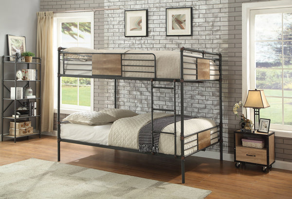 English Elm Brantley Sandy Black & Dark Bronze Hand-Brushed Finish Queen/Queen Convertible Metal Bunk Bed with Slat System Black 85 L x 21 W x 5 H B2726S00510