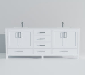 English Elm White Double Bath Vanity 80 in W x 22 in D with White Quartz Top, Soft-Close Drawers & Chrome Faucet Set B2731P259122