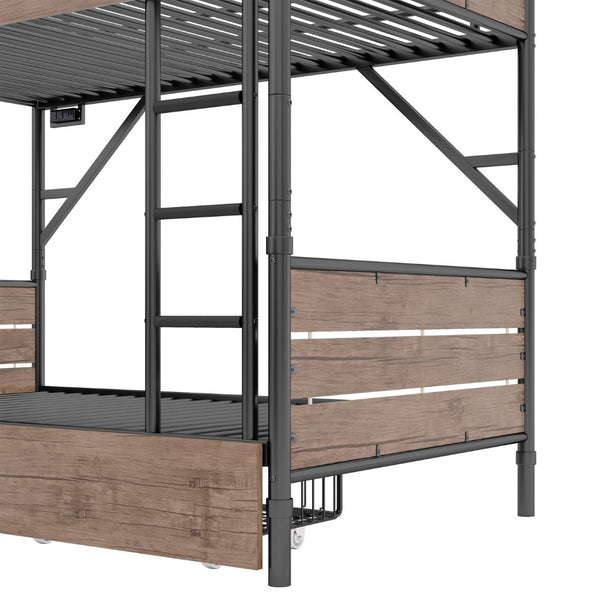 English Elm Twin Xl Metal Bunk Bed With Led Light & Charging Station, 2 Storage Drawers For Organized Living W2580S00048-GIGA