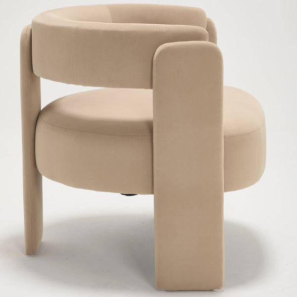 English Elm Accent Chair Velvet Upholstered Mid Century Modern Seat with Tapered Wood Legs for Any Room Khaki W3244P417179