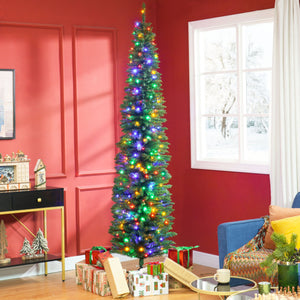 English Elm Homcom 8Ft Tall Slim Pencil Christmas Tree With 250 Led Lights, 668 Branches, Easy Assembly & Storage W2225P249680