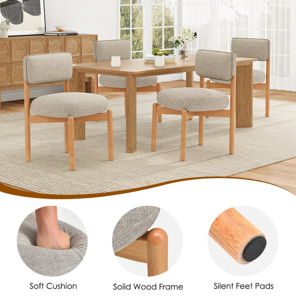 English Elm Modern Linen Upholstered Dining Chair Set Solid Wood Cross Base Removable Back Khaki T3623P466006