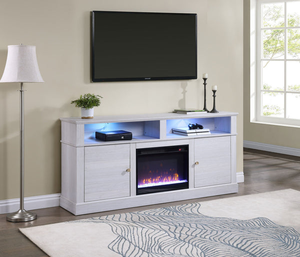 English Elm Tropea 58 Inch Open Shelf Media Console with Oak Finish and Cord Management B2749P413261