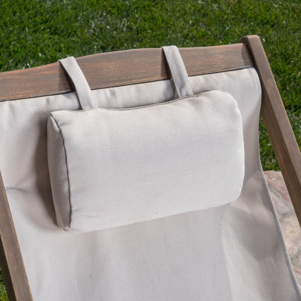 English Elm Christopher Knight Home® - NIKKI Sling Chair with Head Pillow — Portable Wood Frame Beach & Pool Lounger, Durable Polyester Fabric Beige+Grey 57 L x 26.75 W x 8.25 H 60059.00EU