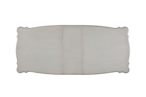 English Elm Gorsedd Golden Ivory Finish Dining Table with 18" Removable Leaf, Pedestal Base, Queen Anne Legs B2726S00211