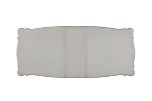 English Elm Gorsedd Golden Ivory Finish Dining Table with 18" Removable Leaf, Pedestal Base, Queen Anne Legs B2726S00211