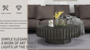 English Elm Modern Circular Black Coffee Table, 31.4-Inch Natural Wood Design For Living, Study & Dining Rooms W1727P251153