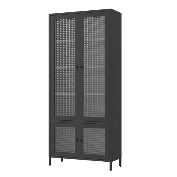 English Elm Large Metal Storage Cabinet with 4 Waffle-Grid Tempered Glass Doors, 5 Shelves, Rust-Resistant Steel Finish W2378P176273
