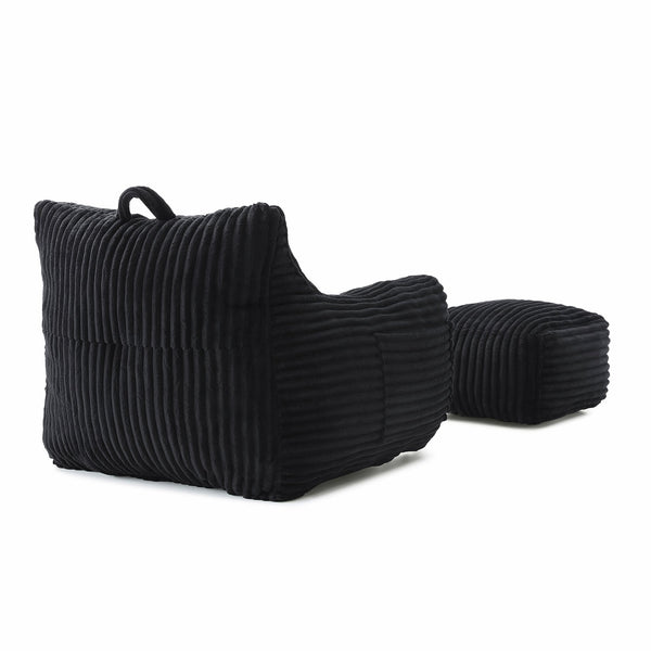 English Elm Giant Plush Bean Bag Chair with Armrests and Footstool for Ultimate Comfort, Durable Corduroy Lounge Sofa Black W1117P309394