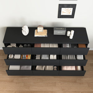 English Elm 9 Drawer Handleless Chest Matte Black Veneer Push Open Storage for Bedroom Hallway W409S00025