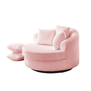 English Elm 360° Swivel Round Corduroy Lounge Chair Oversized Sculptural Seat for Living Room Pink W3705S00040