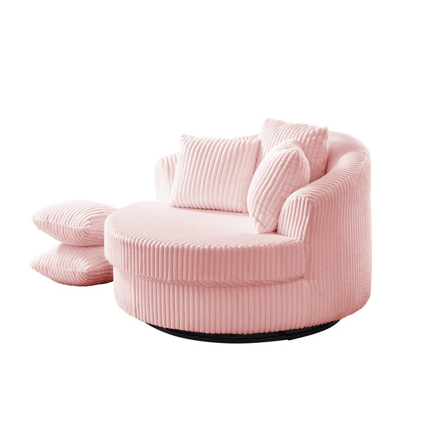 English Elm 360° Swivel Round Corduroy Lounge Chair Oversized Sculptural Seat for Living Room Pink W3705S00040