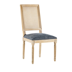 English Elm [set of 2] French Provincial Rubberwood Dining Chairs with Cane Back and Fluted Legs Blue Gray N767P375346U