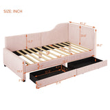 English Elm Twin Size L-Shaped Corduroy Daybed,Upholstered Bed Frame With 2 Storage Drawers,Pink