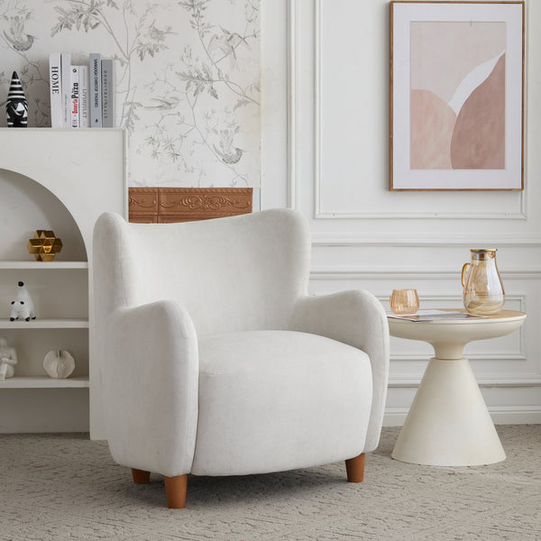 English Elm Christopher Knight Home® - Lucia Velvet Wingback Armchair with Pocket Spring Cushion, Mid-Century Birch Legs, Luxe Comfort White 31.5 L x 30.75 W x 30.5 H N776P205426W