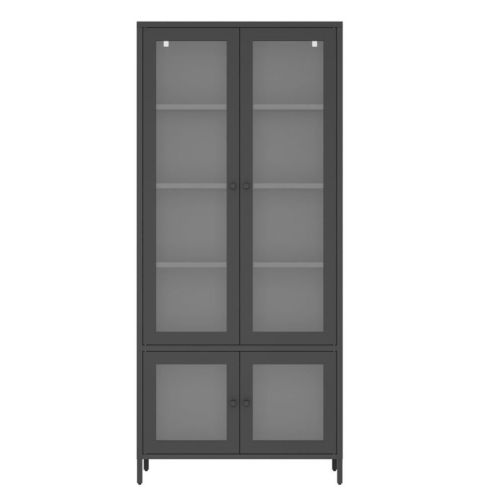 English Elm Large Metal Storage Cabinet with 4 Tempered Glass Doors, 5 Adjustable Shelves, Rust‑Resistant Steel, Black — Stylish Display & Secure Home Office Storage W2378P176271