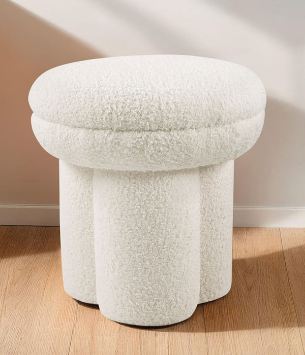 English Elm Contemporary Plush Pleated Round Ottoman Stool with Gold Trim Base, Velvet-Like Accent Seat for Living Room Beige 18 L x 18 W x 20 H B2741P388377