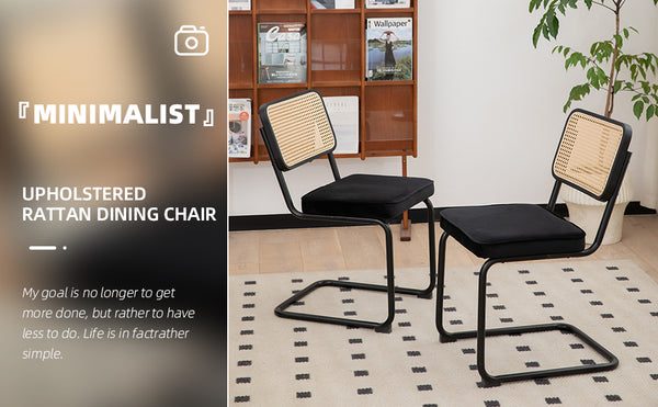 English Elm Dining Chairs Set of 4 Velvet Seat Woven Rattan Back Chrome Cantilever Frame W2105S00004