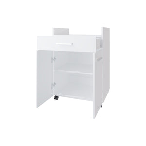 English Elm White Burnside Kitchen Cart with Caster Base, 2 Doors & Drawer for Organized Mobile Counterspace and Timeless Style B062P323176