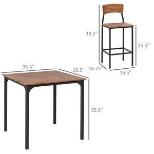 English Elm HOMCOM Industrial Counter Height Bar Table Set for 4 with Stools, Walnut MDF Top & Metal Frame (4) W2225S00045