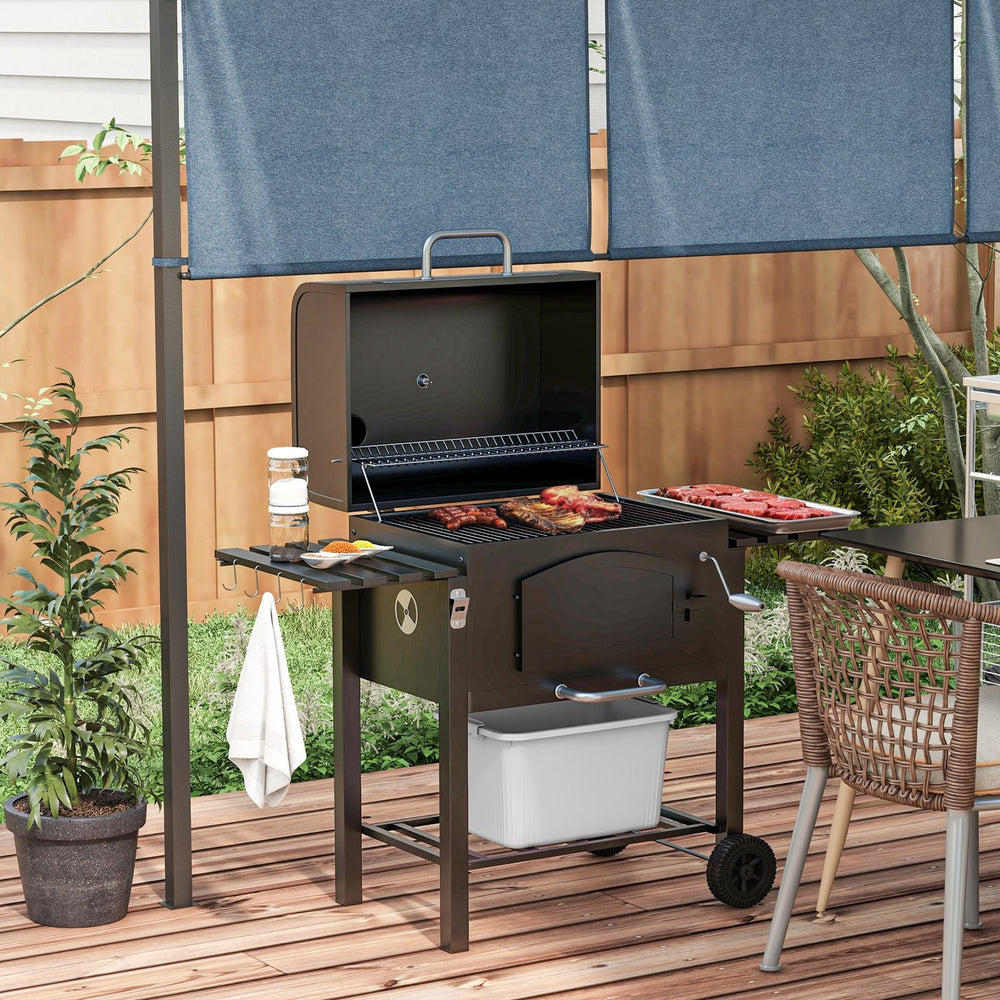 English Elm Outsunny Steel Offset Smoker Charcoal Grill Combo with Wheels and Dual Shelves W2225P174312