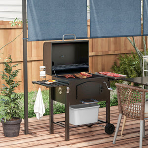 English Elm Outsunny Steel Offset Smoker Charcoal Grill Combo with Wheels and Dual Shelves W2225P174312
