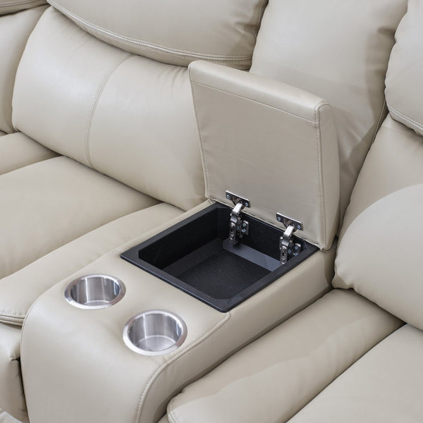 English Elm L Leather Power Reclining Sectional Sofa with USB Ports, Storage Console, Breathable Seating for 5 Cream W791S00016