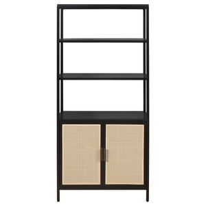 English Elm Kenneth Tall Metal and Pe Rattan Accent Cabinet with Open Shelves for Living Spaces B062P440090