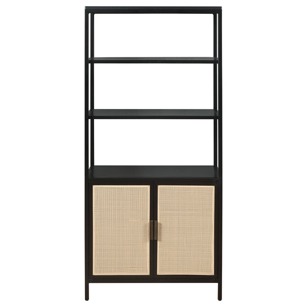 English Elm Kenneth Tall Metal and Pe Rattan Accent Cabinet with Open Shelves for Living Spaces B062P440090