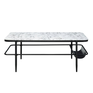 English Elm 3pc Martine Occasional Table Set with Marble Print Tempered Fluted Glass Tops & Black Metal Base, Modern Storage B011P298386